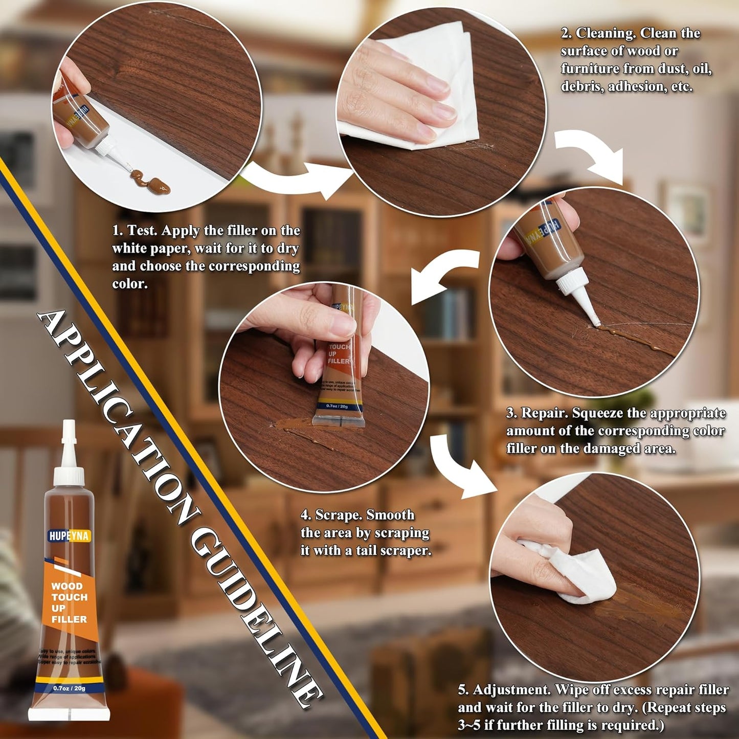 Wood Repair Kit, 12 Color Wood Fillers, Furniture Repair Kit, Repair Scratch, Cracks, Stains, Discoloration for Wood Furniture, Door, Cabinet, Floor, Table Surface Wood Touch up Filler Wood Paint