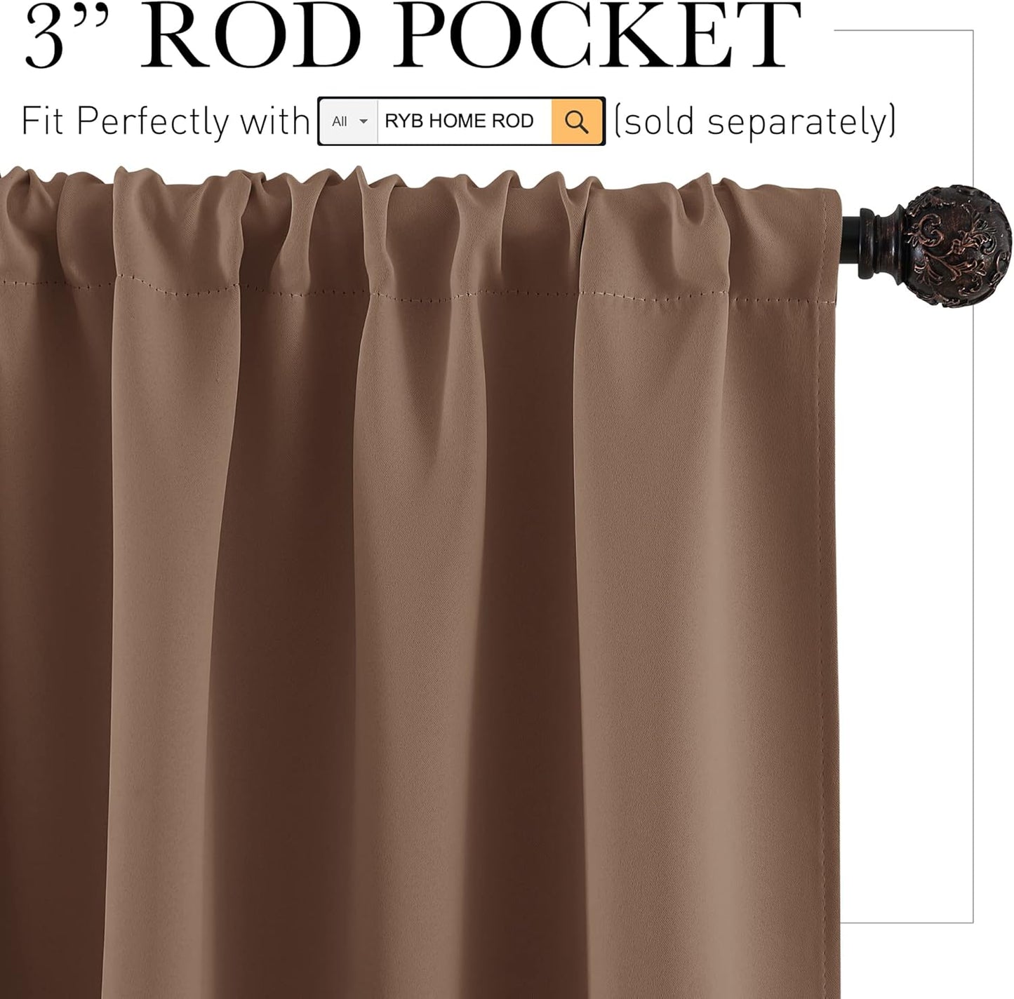 RYB HOME Blackout Curtains 84 inches Long 2 Panels Set for Living Room, Thermal Insulating Privacy Curtains & Drapes for Doorway Temporary Door Alternative Accordion Door, W 42 x L 84, Mocha