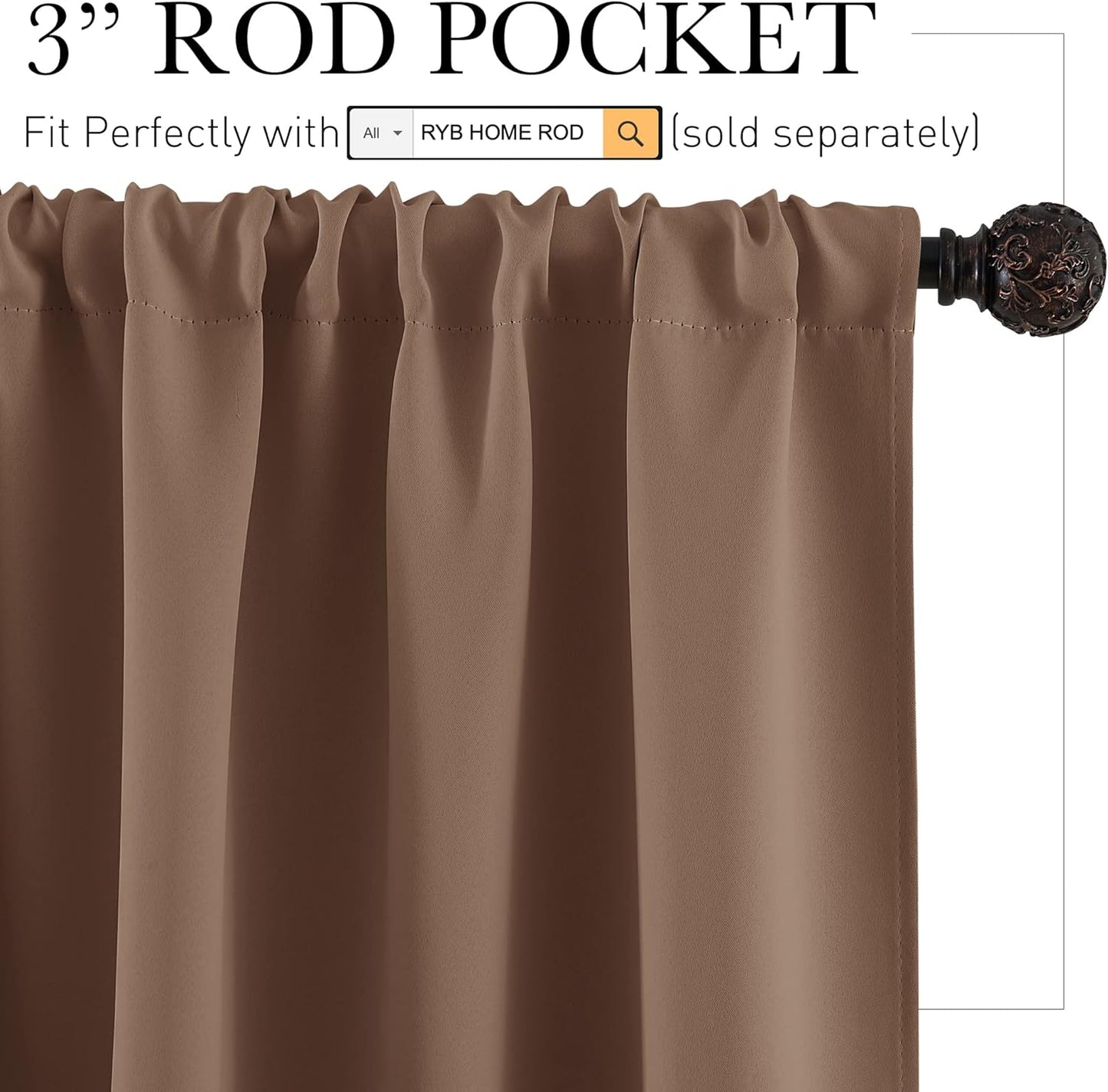 RYB HOME Large Curtains for Living Room 84 inches Length, Blackout Privacy Room Divider Curtains for Doorway Closet Basement Patio Door Bay Window, W 70 x L 84, Mocha, 2 Panels