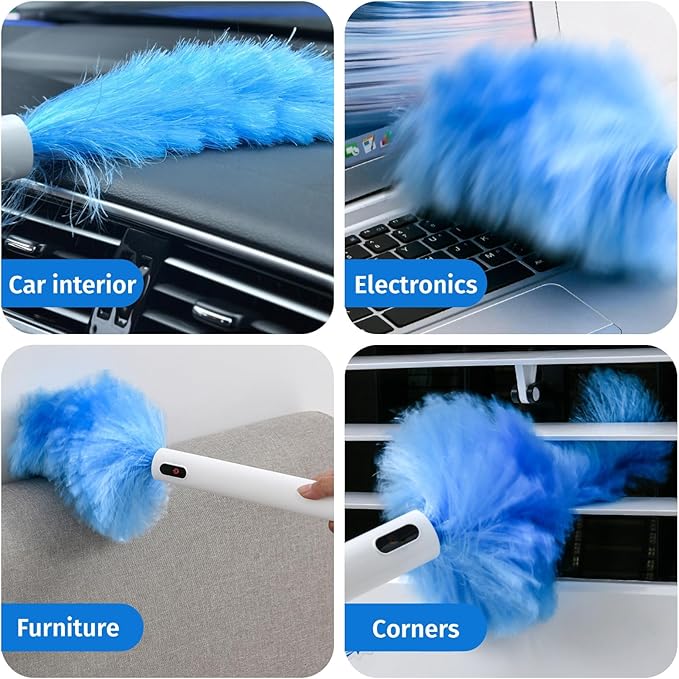Electric Duster Brush, Rechargeable 360° Spin Electric Feather Duster Cleaner Cleaning Brush, Reusable Small Duster Motorized Dust Wand for Car Interior, Office, Furniture