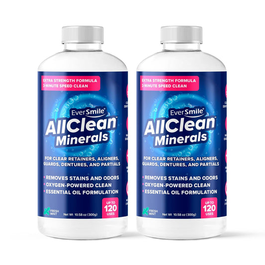 EverSmile AllClean Minerals – Deep Cleaner for Retainers, Clear Aligners, Invisalign, Dentures, Night & Mouth Guards – Removes Stains, Odors & Plaque in 3-Minutes – Up to 120 Uses (300g), 2 Pack