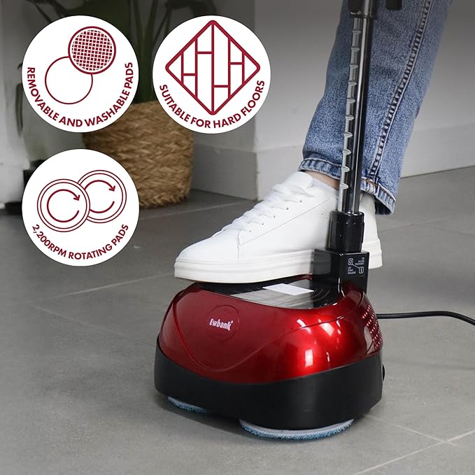 Ewbank EP170 Complete Cleaner, Washer, Scrubber, Scourer, and Polisher, Interchangeable Brushes and Pads Multi-Use Floor Machine, 2200 rpm, Lightweight, Red, 8 Pound