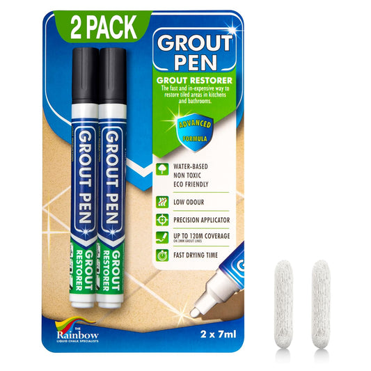 Grout Pen Black Tile Paint Marker: Waterproof Grout Paint, Tile Grout Colorant and Sealer Pen - Narrow 5mm, 2 Pack with Extra Tips (7mL) - Black