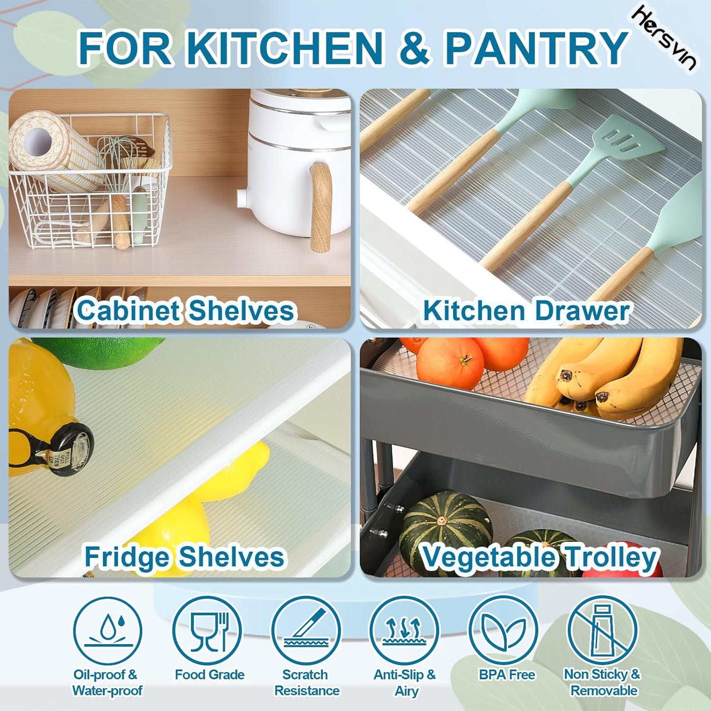 Shelf Liners 22 in x 20 ft EVA Drawer Mats, Non-Adhesive Cupboard Protector, Kitchen Cabinet Lining Fridge Liner (Clear Stripe, 56x610cm)