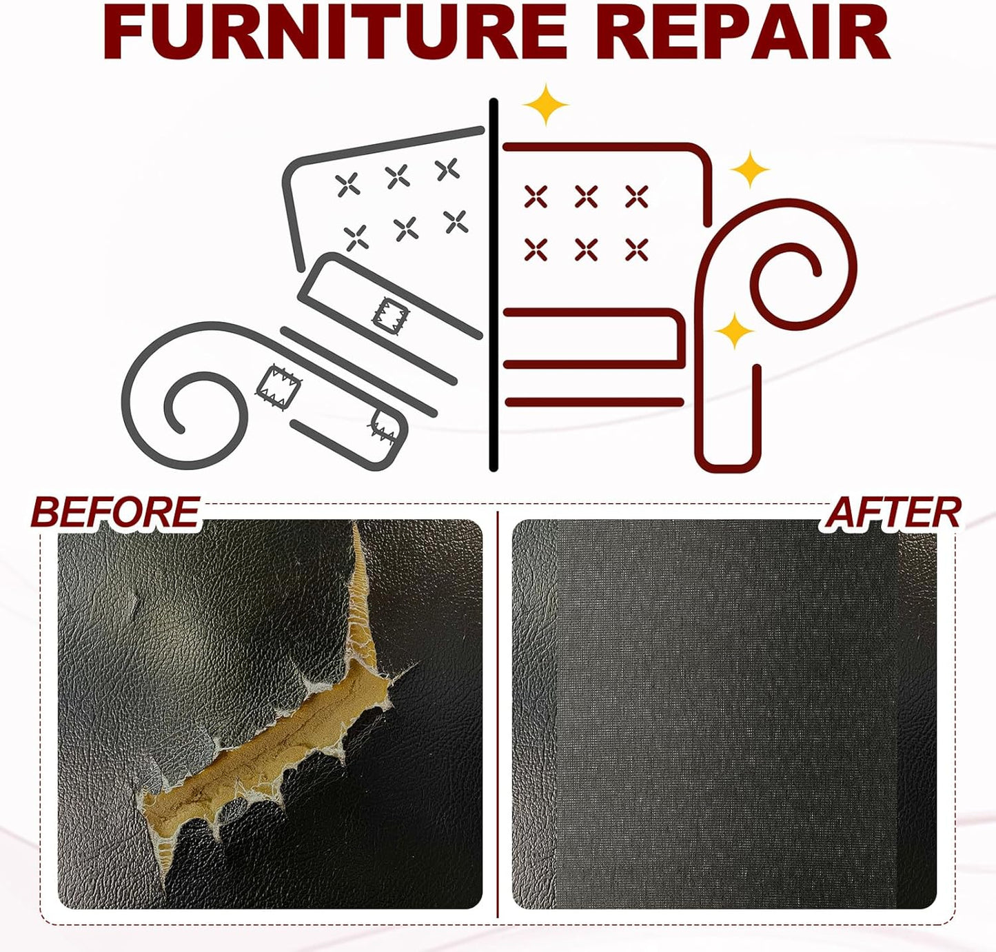 PATIKIL 70x6.2 Inch Linen Repair Tape, Repair Fabric Patch Self Adhesive Couch Patch Line Repair Patch for Furniture Sofa Car Seats Office Chairs, Light Gray