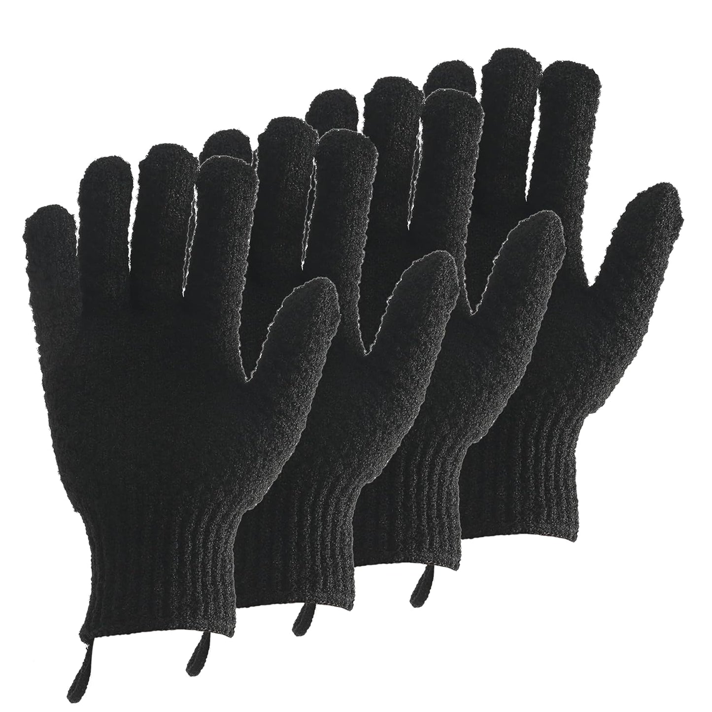 2 Pairs Bath Exfoliating Gloves for men and women – CLEEDY 4 Pcs Heavy and Large Exfoliating Gloves Scrubbing for Shower, Spa, Massage - Scrub Exfoliating Mitts for Body, Face, Hand and Foot (black)