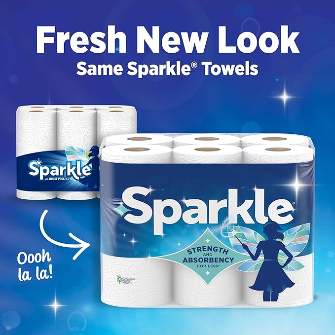 Sparkle Tear-A-Square Paper Towels, 3 Triple Rolls = 9 Regular Rolls, Strong 2-Ply Towels for Kitchen Cleanup and Everyday Messes