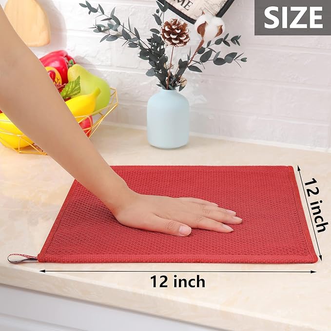 Homaxy 100% Cotton Waffle Weave Kitchen Dish Cloths, 4-Pack Ultra Soft Absorbent Dish Towels, Quick Drying Dish Rags, 12 x 12 Inches, Multicolor