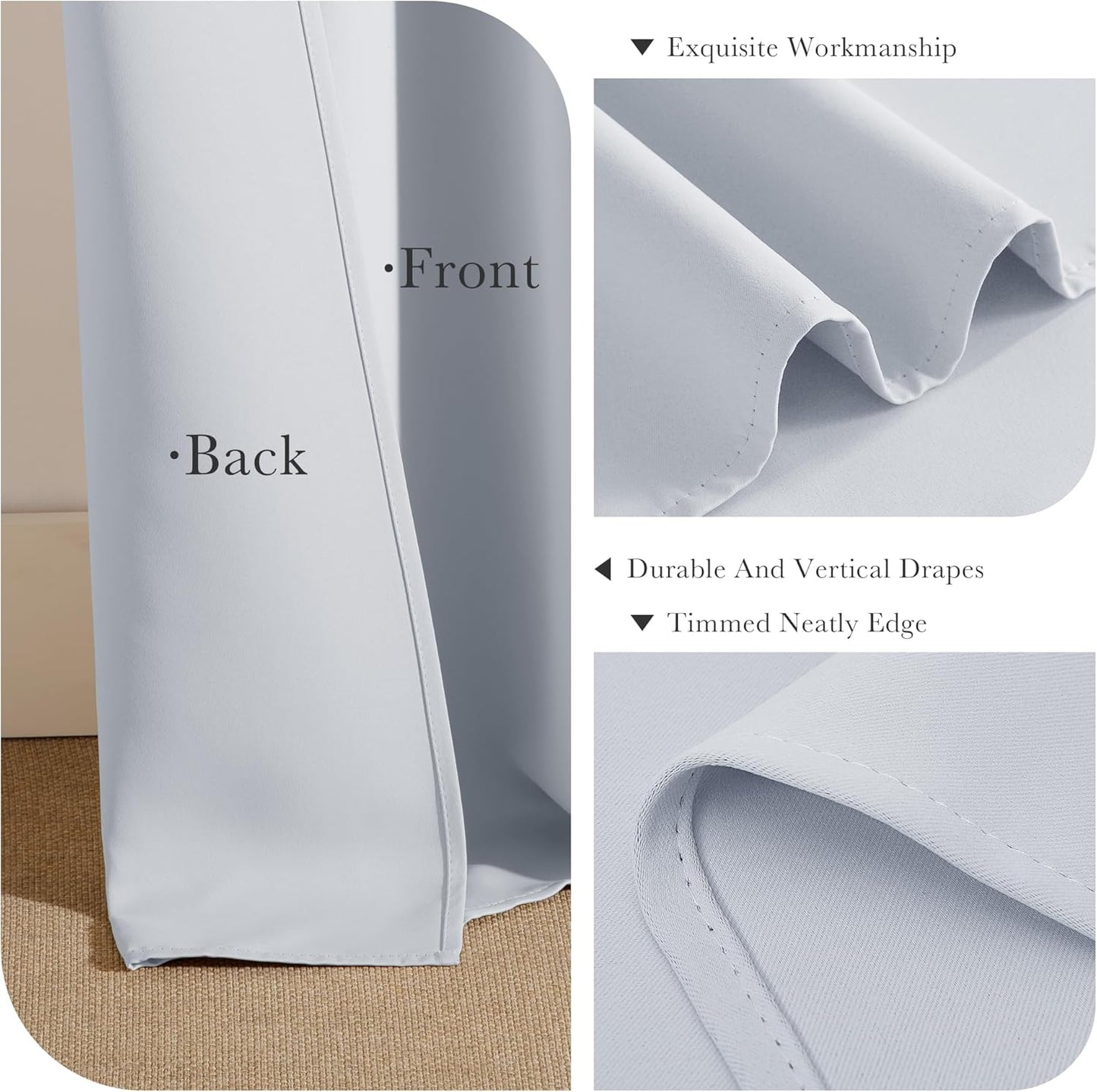 PONY DANCE Greyish White Room Darkening Kitchen Curtains 2 Panels Set,Thermal Insulated Small Window Treatment Heavy Duty Privacy Tiers for Laundry Bedroom Bathroom(2 Panels, W 42 x L 36 inches)