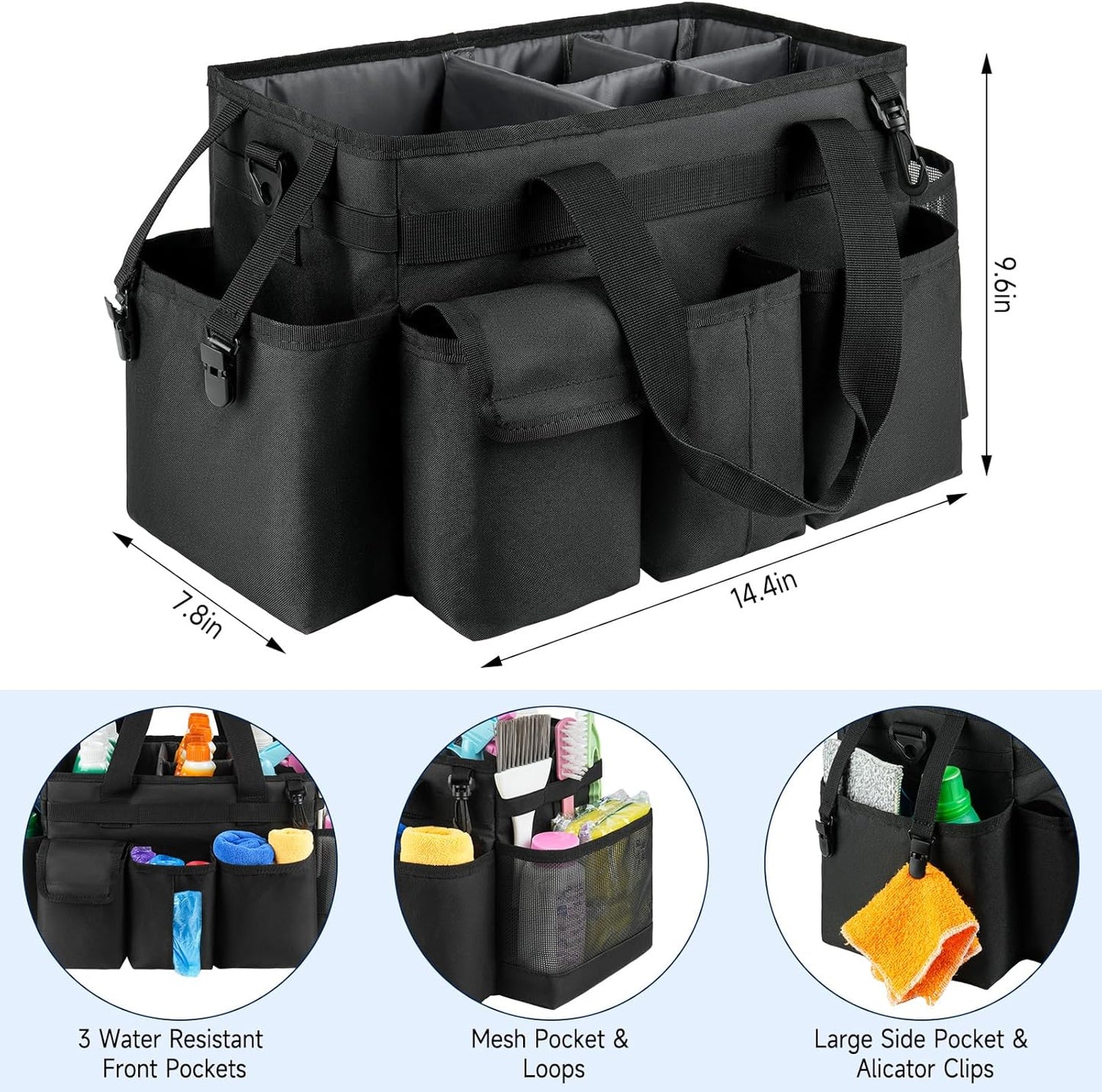 Cleaning Caddy,Cleaning Bag for Housekeepers,Cleaning Supplies Organizer with Handle,Black