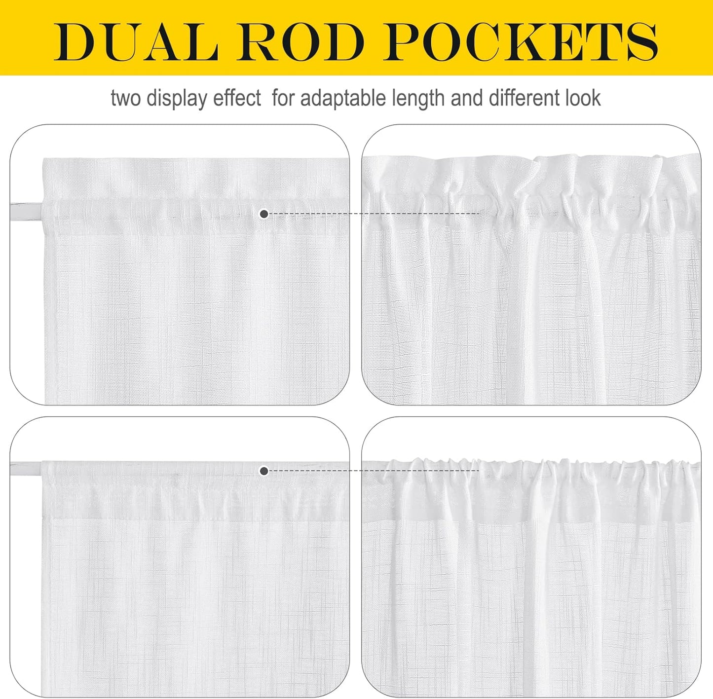 NICETOWN French Door Curtain Panel Linen Look Classroom Window Shade Sidelight Filtering 72 Inches White Sheer Curtains for Front Doors with Tieback, 36 Inches Wide, Sold in 1 PC