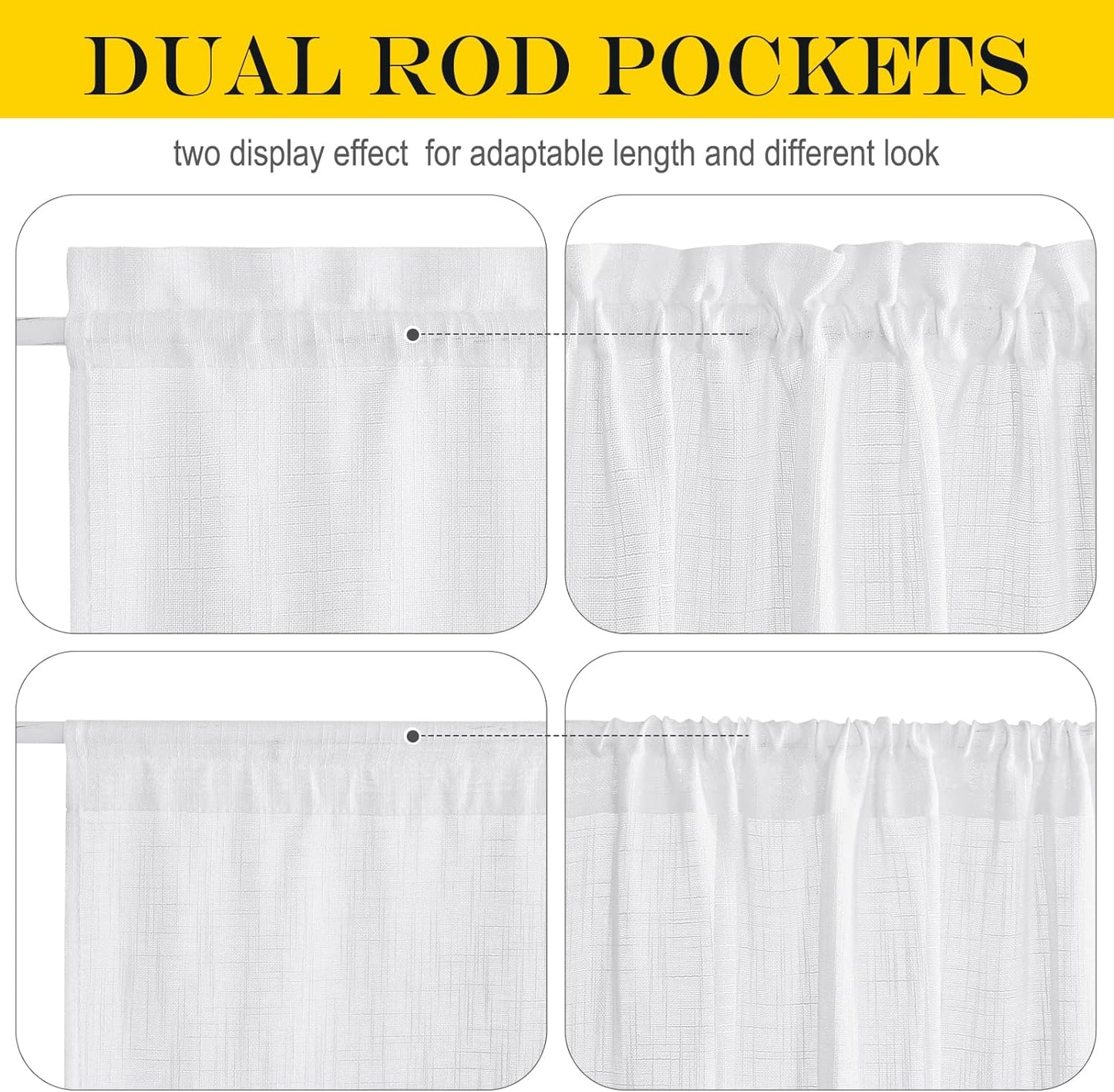 NICETOWN Classroom Window Cover Sheer Lockdown Shade, Front Door Curtains for Glass Window, Small Rod Pocket Curtains for French Door/Basement/Bathroom, 1 Panel, 36" Wide x 40" Long, White