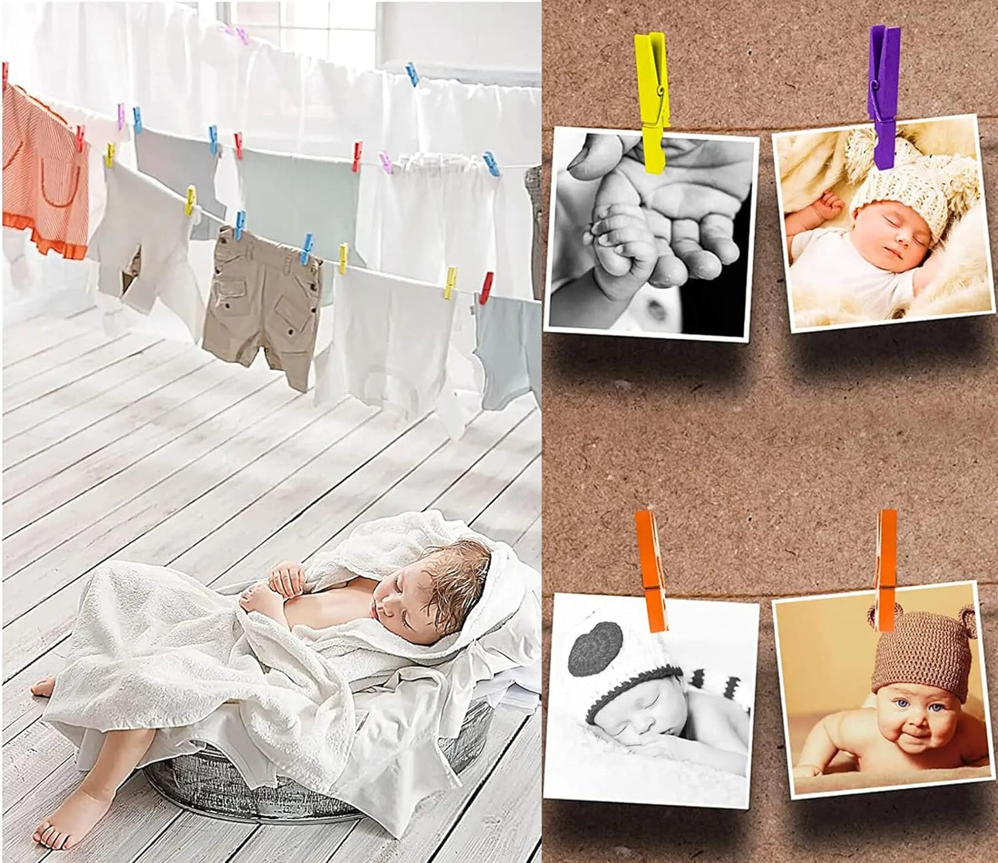 1.9 in Orange Wood Clothespins Hang Kids Artwork Craft Project Clothes Clips for Drying Bag Pegs with String Pack 50
