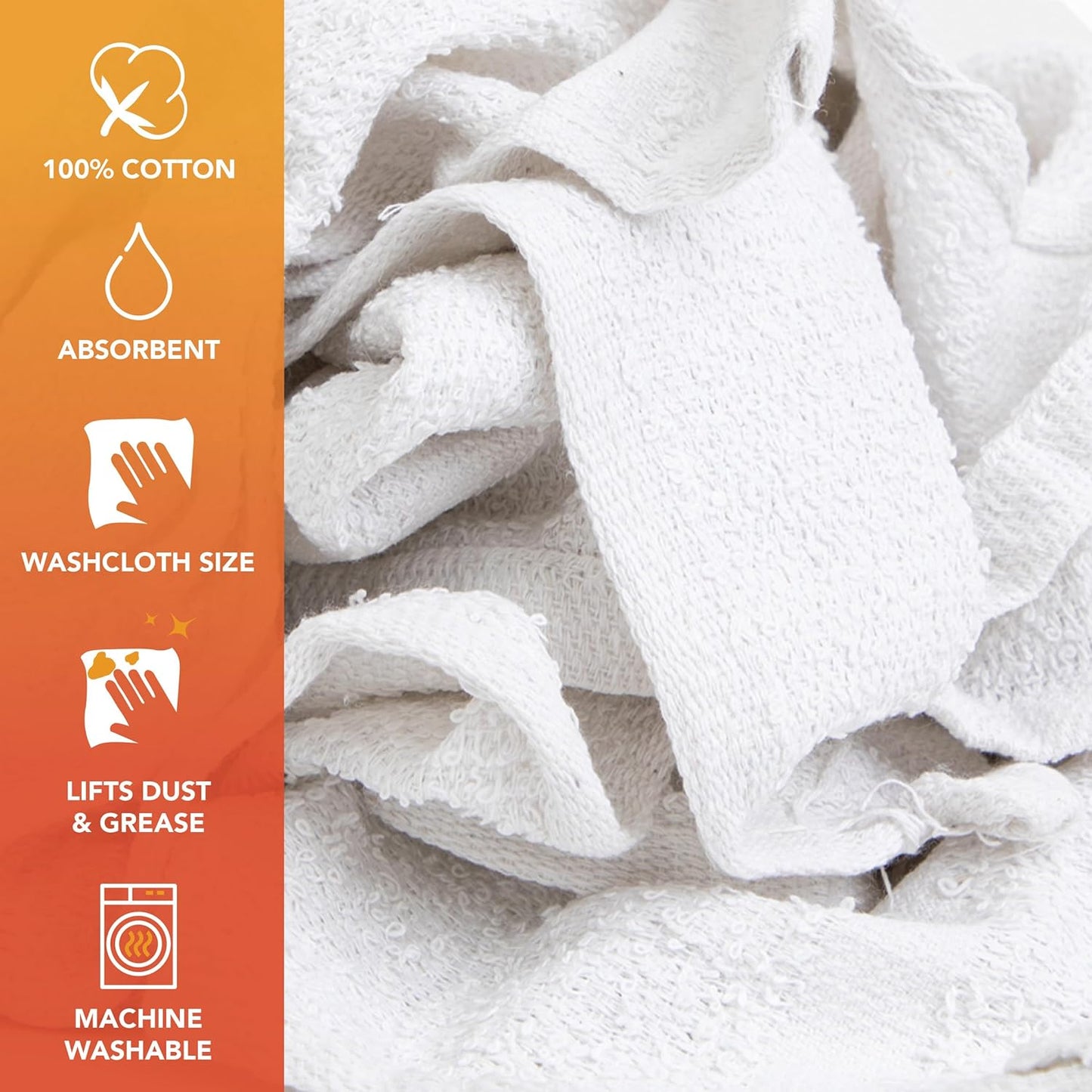Arkwright W11 Terry Cloth Towels for Cleaning - Soft Cotton Blend Washable Multi-Purpose Bar Mop, Absorbent & Quick Dry, Box of Rags for Kitchen, Auto Shop, and Garage, 5 lb, White