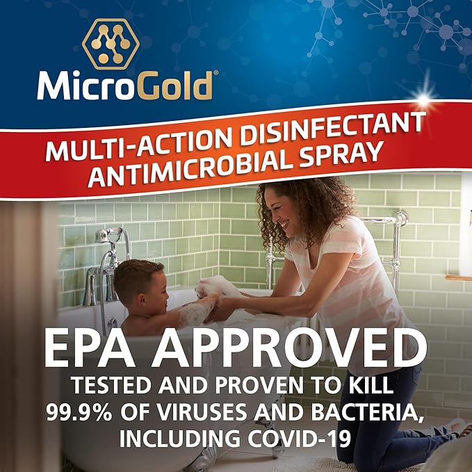 MicroGold Multi-Action Disinfectant Antimicrobial Spray Tested and Proven Effective to Kill the COVID-19 Virus, Kills 99.9% of Viruses and Bacteria, 24 Fluid Ounces, 1 Pack, Packaging May Vary