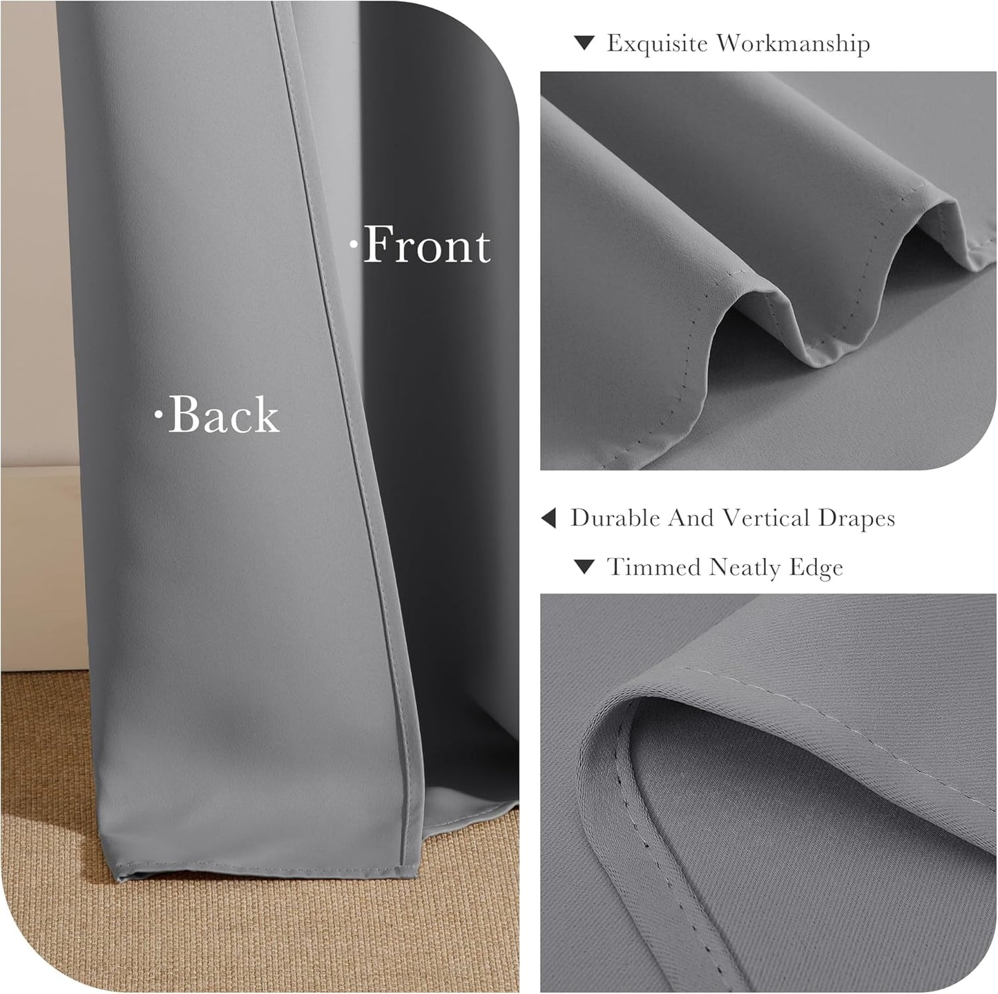 PONY DANCE Sliver Grey Blackout Curtains - Window Cover 2 Panels Light Blocking Drapes Thermal Insulated Privacy Protect for Living Room, 42 Wide by 45 Long
