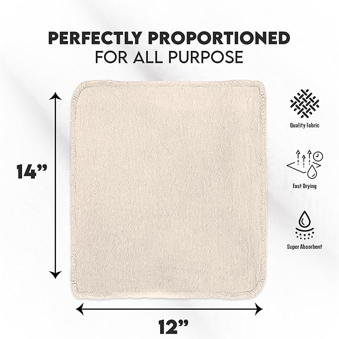 Cotton Shop Towel – Multipurpose Cleaning Cloths (14" x 12" - Pack of 150 - White) Reusable Shop Rags for Automobiles, Industrial, Restaurants, Garage, and Homes