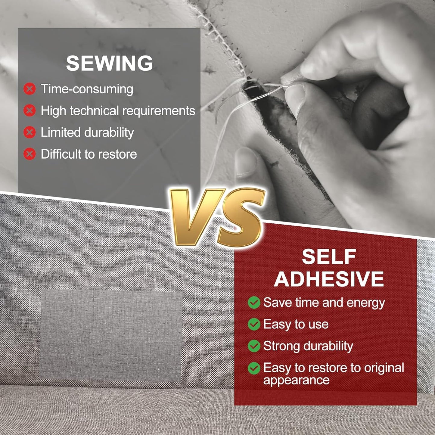 PATIKIL 70x4.4 Inch Linen Repair Tape, Repair Fabric Patch Self Adhesive Couch Patch Line Repair Patch for Furniture Sofa Car Seats Office Chairs, Light Gray