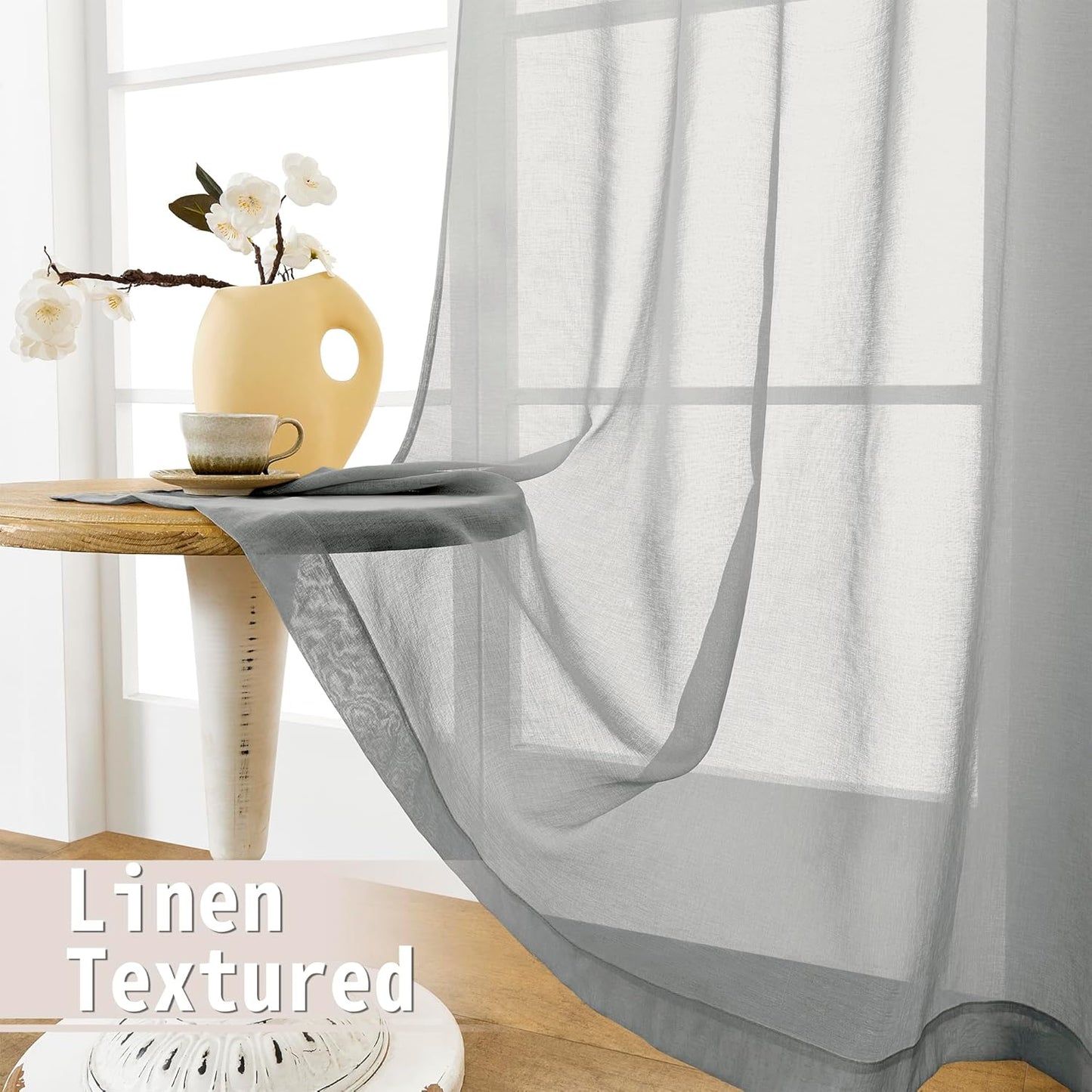 Tollpiz Sheer Curtain Closet Linen Textured Curtain Sheers Doorway Light Filtering Voile French Door Rod Pocket Curtains Patio Glass Door, 25 x 80 inches Long, Silver Grey, Set of 1 Panel