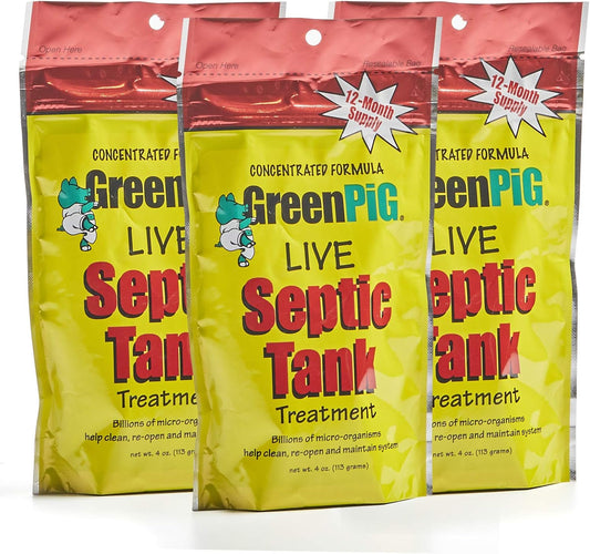 GREEN PIG Septic Tank Treatment - 12 Pods, Septic Safe Clog Remover, Prevents Expensive Septic Tank and Drain Field Failures, 3-Year Supply