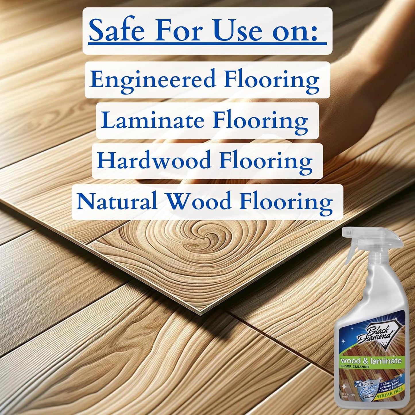 Black Diamond Stoneworks Wood & Laminate Floor Cleaner- Ready to Use Non-Toxic No-Rinse Formula - Safe for Vinyl, Wood, and Engineered Floors (160 FL Oz)