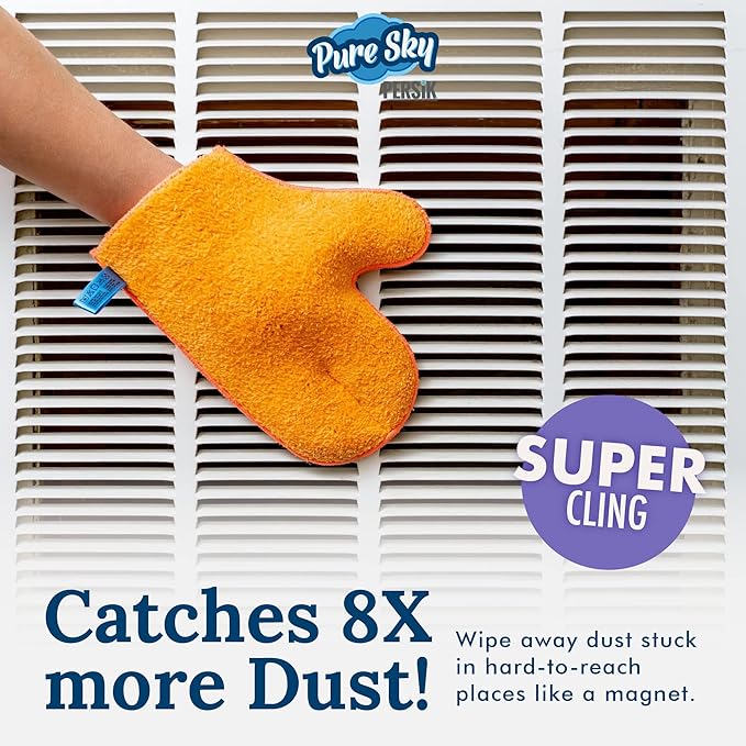 persik Pure-Sky Microfiber Glove Dusting Mitt - Just Add Water No Detergents Needed - Ultra Microfiber Cleaning Cloth Glove - Use for Cleaning Furniture, Home - 2 Pack