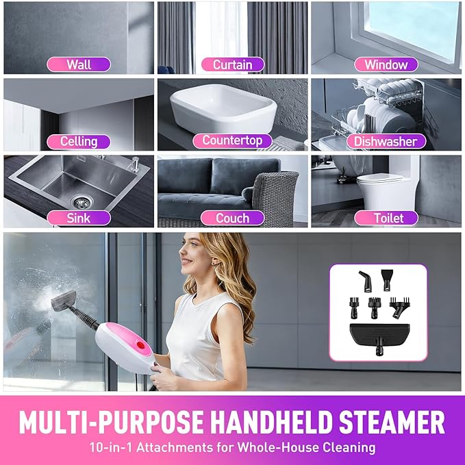 Steam Mop & Detachable Handheld Steamer 2-in-1 Design, 20s Fast Heat-Up, 16FT Power Cord, 10-in-1 Multi-Purpose Steam Cleaner for Hardwood Floors/Carpet/Tile/Grout/Window/Stove for Deep Home Cleaning