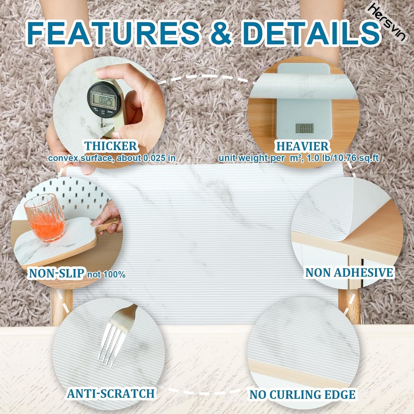 Shelf Liners 10 in x 20 ft EVA Drawer Mats, Non-Adhesive Cupboard Protector, Kitchen Cabinet Lining Fridge Liner (White Marble Stripe, 25.4x610cm)