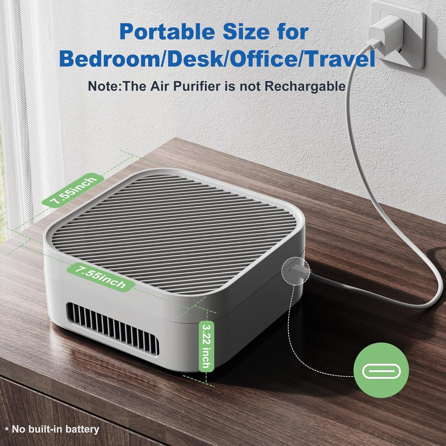 Air Purifiers for Home Bedroom Up to 600 ft², True HEPA Air Purifier for Pets Dust Dander Pollen Odor Smoke, Portable Car Air Purifier for Travel(White)