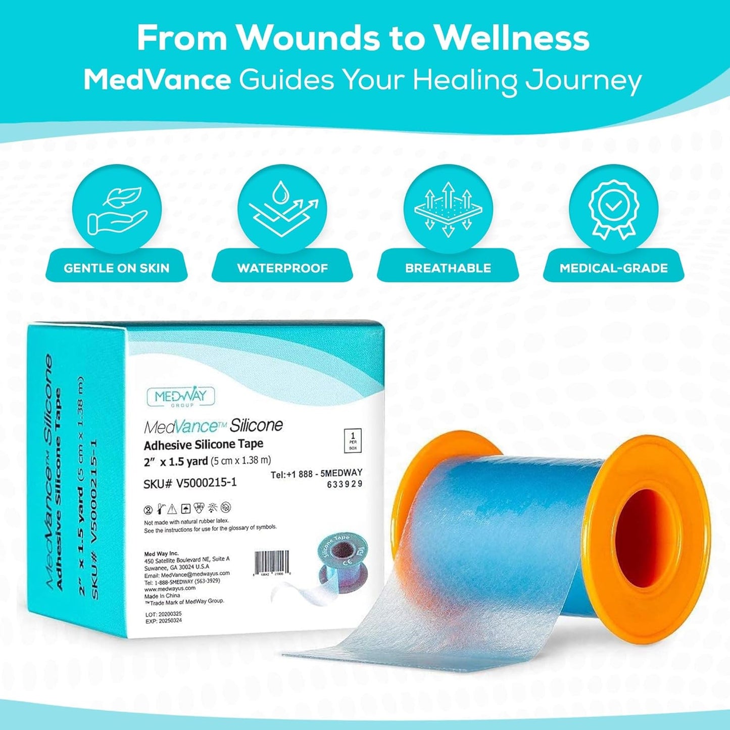 MedVance Silicone Tape 2" Wide Soft with Perforation and Cuttable (1 Pack, 5 Yards)