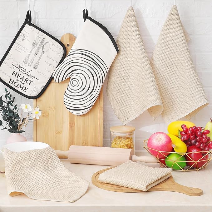 Homaxy 100% Cotton Waffle Weave Kitchen Dish Cloths, 4-Pack Ultra Soft Absorbent Dish Towels, Quick Drying Dish Rags, 12 x 12 Inches, Beige