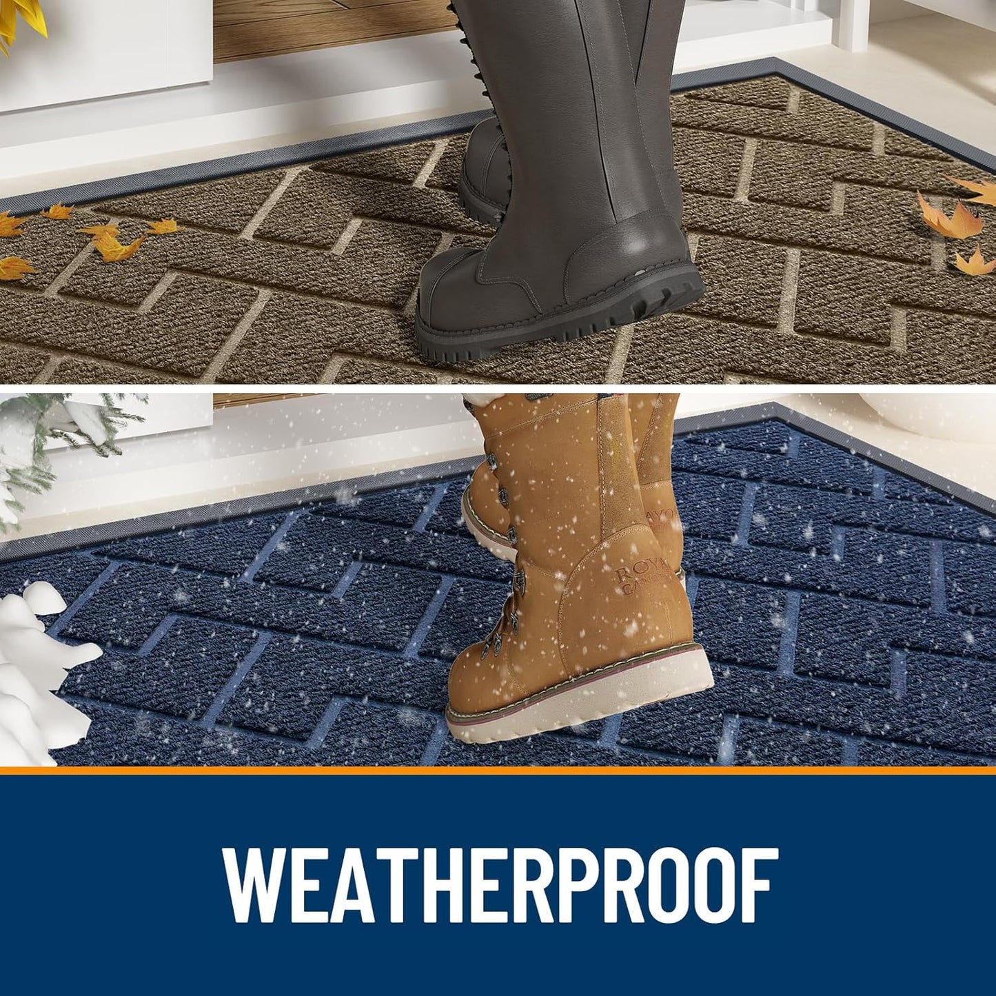 OLANLY Front Door Mat Indoor Outdoor Entrance, Waterproof All-Season, All-Weather Doormat, Sturdy Natural Rubber, Low Profile, Easy Clean Patio Porch Entryway Mat, Herringbone Brick (Wine Red, 59x35)