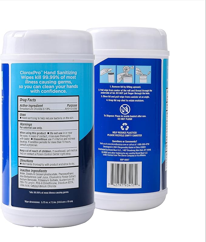 Clorox Pro Alcohol Free Hand Sanitizer Wipes with BZK - Gentle Hand Sanitizing Wipes for Hands in Bulk Canister - Disinfecting Sanitizer Solution for School Supplies & Office Use, 40 Count