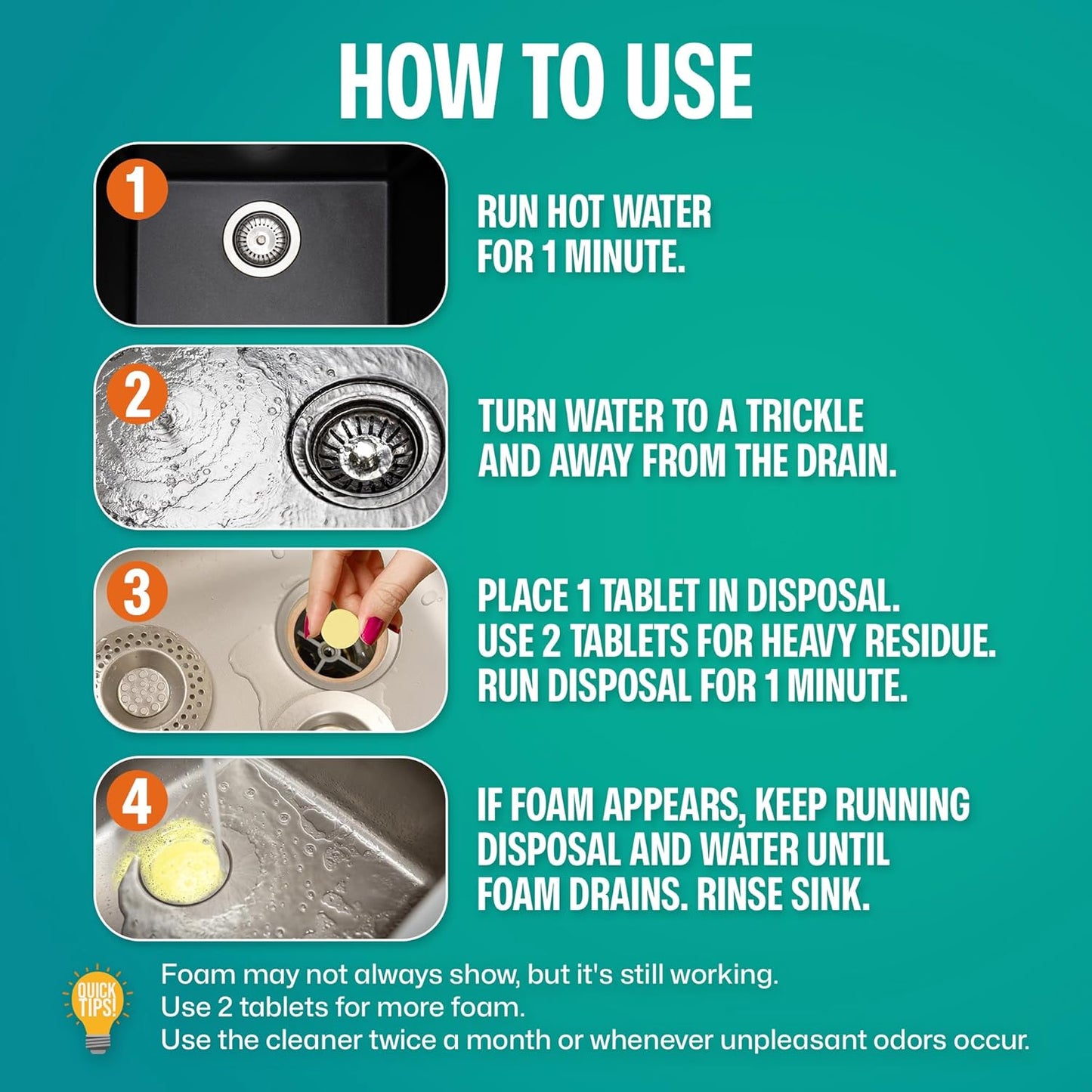 Sudstainables Garbage Disposal Cleaner Tablets 24-Pack - Sink Cleaner and Deodorizer, Disposal Cleaner and Deodorizer, Garbage Disposal Cleaner and Deodorizer Tablets - up to 1-year Supply