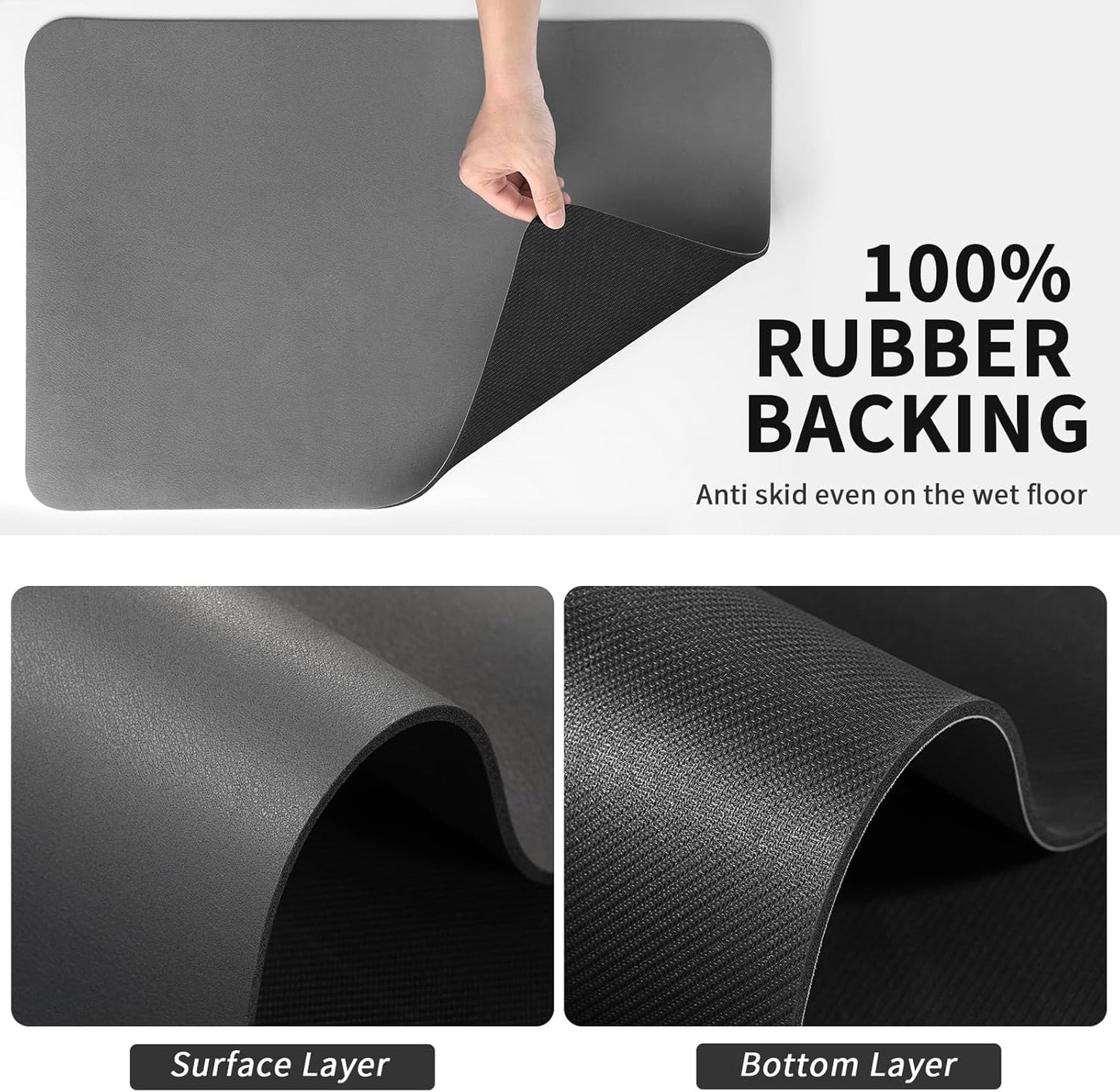Dish Drying Mat for Kitchen Counter, Heat Resistant Drainer Mats with Non-slip Rubber Backed, Hide Stain Kitchen Super Absorbent Draining Mat, Easy to Clean Dish Rack Pad, Dark Grey 18"x24"