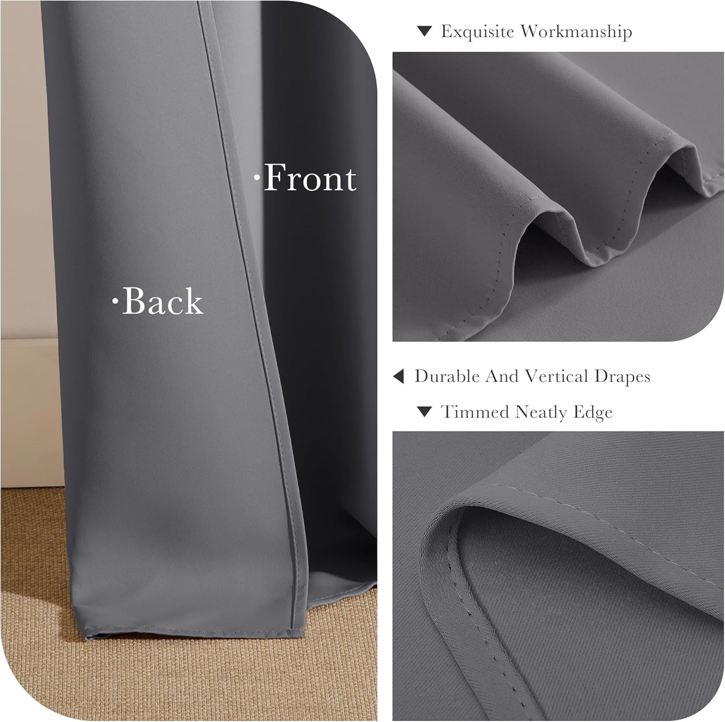 PONY DANCE Blackout Curtains for Bedroom 80 inch Long 2 Panels Set, Thermal Insulated Drapes Noise Reducing Solid Grommet Top Window Curtains for Home Decoration and Doorway, W55 x L80 inch, Grey