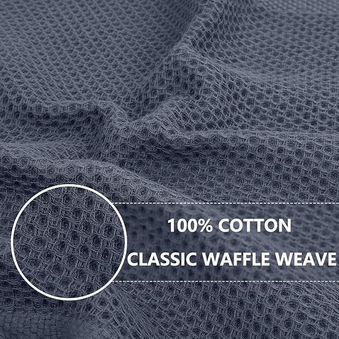 Homaxy 100% Cotton Waffle Weave Kitchen Towels, 5-Pack Ultra Soft Absorbent Dish Towels, Quick Drying Cleaning Towels, 13 x 28 Inches, Dark Grey