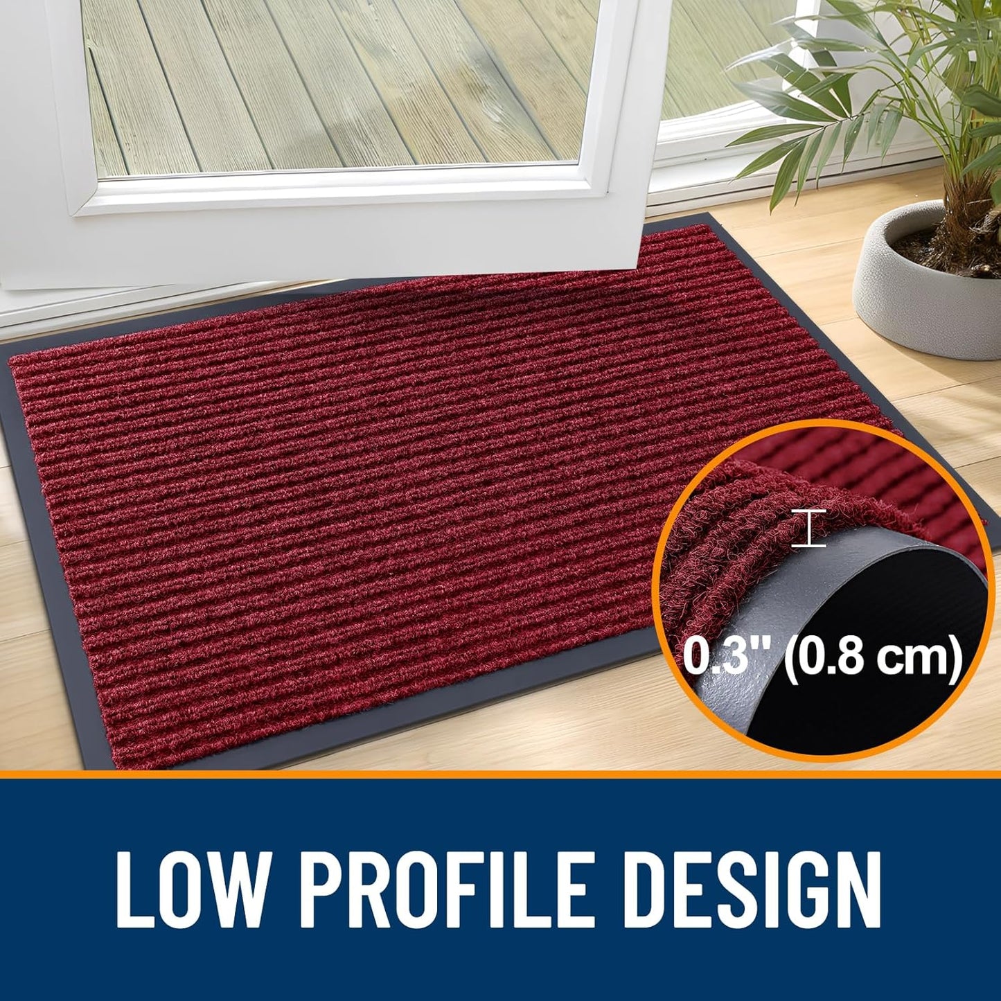 OLANLY Front Door Mat Indoor Outdoor Entrance, Waterproof Heavy Duty Doormat, Fade Resistant, Low Profile, Easy Clean Patio Porch Welcome Floor Mats for Entry, 71x24, Wine Red