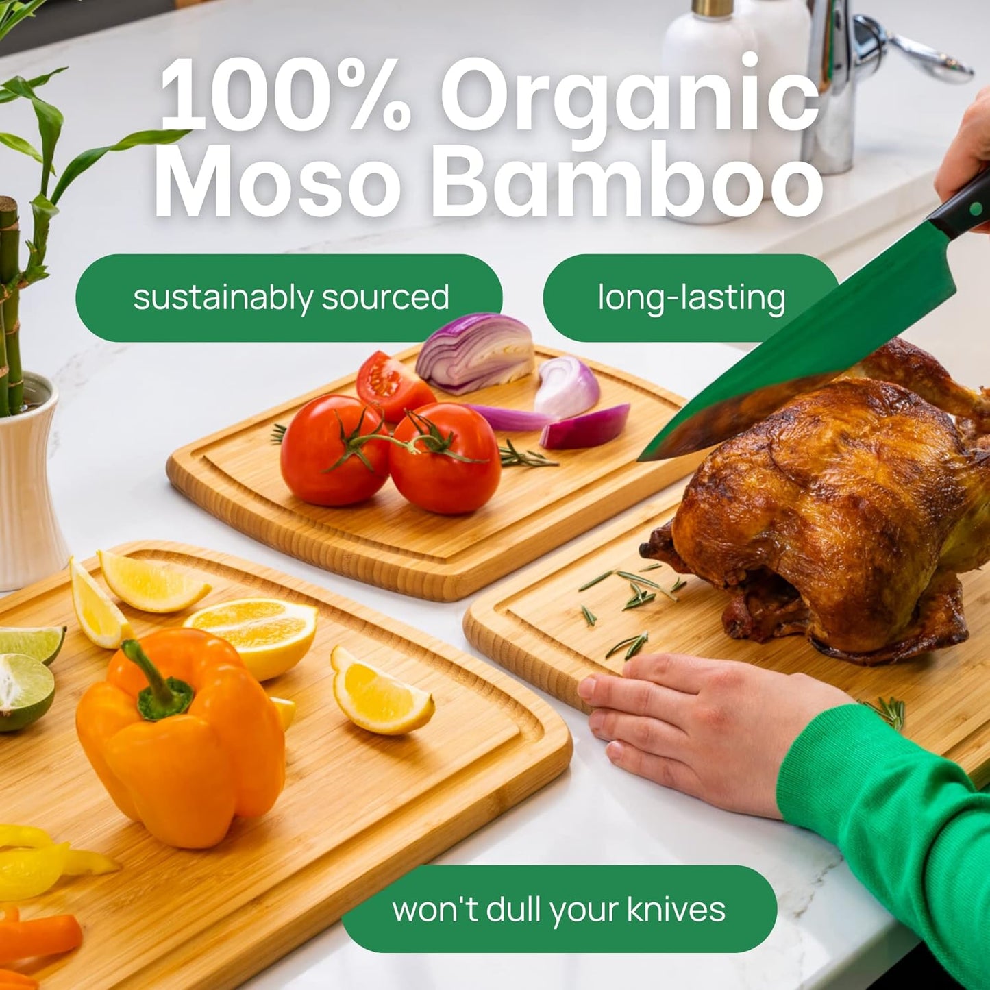 Wood Cutting Boards for Kitchen for Chopping Vegetables, Carving Meat, Slicing Bread and Serving Charcuterie for Meal Time Prep, Holiday Gatherings, and Hosting Parties - Ideal for Home Chefs
