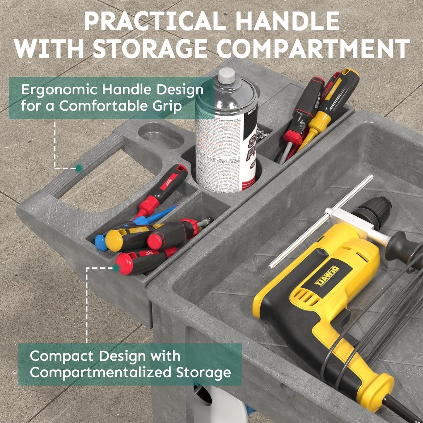 Utility Cart on Wheels, 1000 lbs Capacity Rolling Service Cart, 40 x 17 Inch Work Carts, 2 Shelf Heavy Duty Plastic Tool Cart, Lipped Shelves, for Warehouse, Garage, Cleaning, Gray