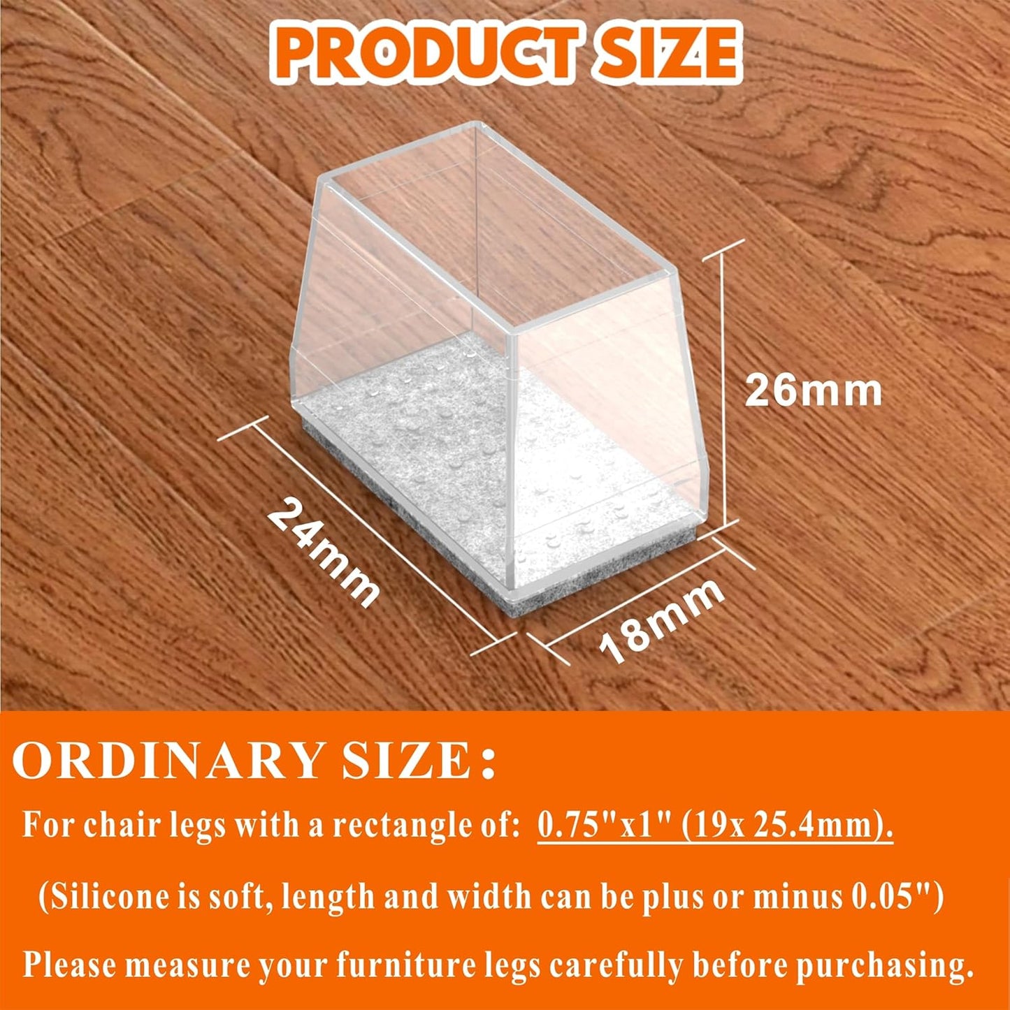 Rectangle Chair Leg Protectors for Hardwood Floors,16 PCS Silicone Covers to Protect Wood Tile Floors Felt Pads Furniture Leg Caps Reduce Noise. Easy to Move.(Clear,0.75 x 1 Inch,Rectangular)