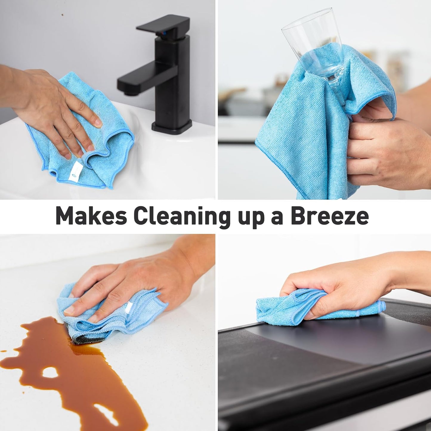 Blue Microfiber Cleaning Cloth 13"x13", Ultra Soft Absorbent Microfiber Cleaning Rags for Housekeeping Cleaning Supplies, Lint Free Reusable Cleaning Cloths for House Washable, Pack of 12