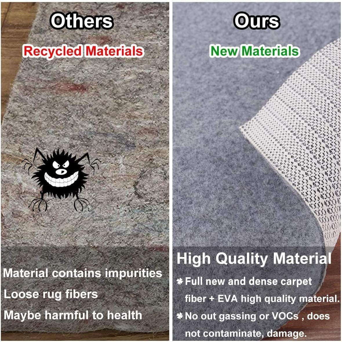 Non Slip Rug Pad Grippers - 10x14, 1/8" Thick, (Felt + Rubber) Double Layers Area Carpet Mat Tap, Provides Protection and Cushioning for Hardwood or Tile Floors
