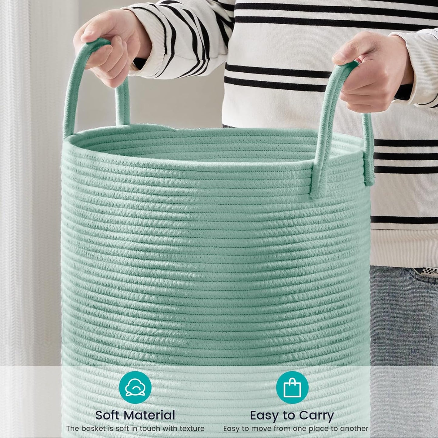 YOUDENOVA Laundry Hamper Basket, Woven 58L Tall Laundry Basket for Blanket Organizer- Nursery Hamper for Bedroom And Bathroom Storage