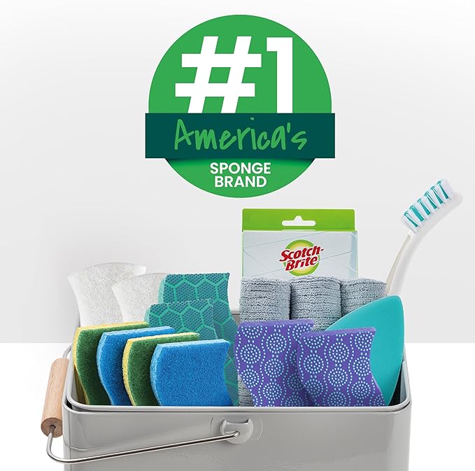 Scotch-Brite Heavy Duty Scrub Sponge, 6 Kitchen Sponges Designed for Tough Messes in the Kitchen that Last 3X Longer*, Best for Cast Iron Skillets and Outdoor Grills, Flexible, Durable, and Strong