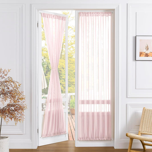 Tollpiz Sheer Door Curtains Closet Linen Textured Curtain Sheers Doorway Light Filtering Voile Patio Glass Door Rod Pocket Curtains French Door, 54 x 80 inches Long, Pink, Set of 1 Panel