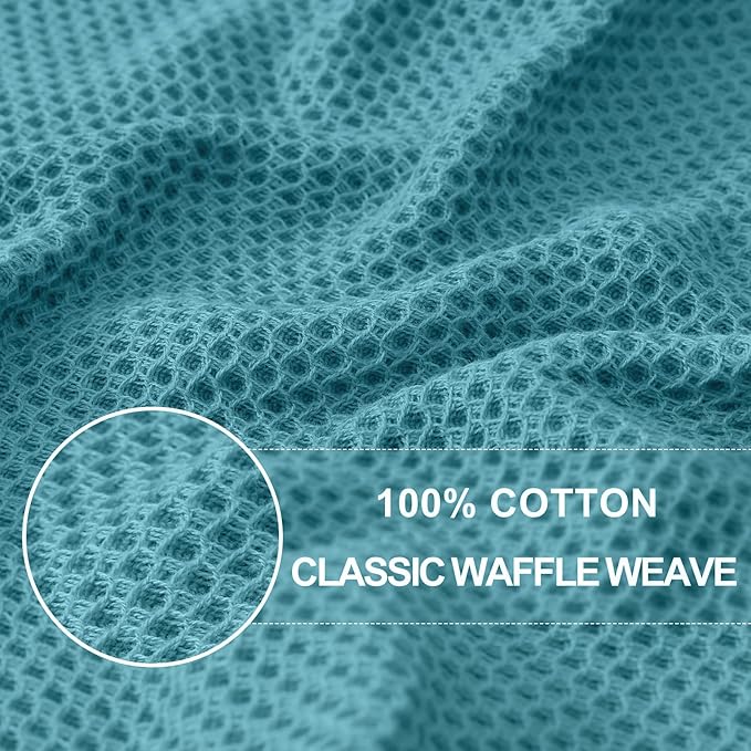 Homaxy 100% Cotton Waffle Weave Kitchen Dish Cloths, 7-Pack Ultra Soft Absorbent Dish Towels, Quick Drying Dish Rags, 12 x 12 Inches, Lake Blue