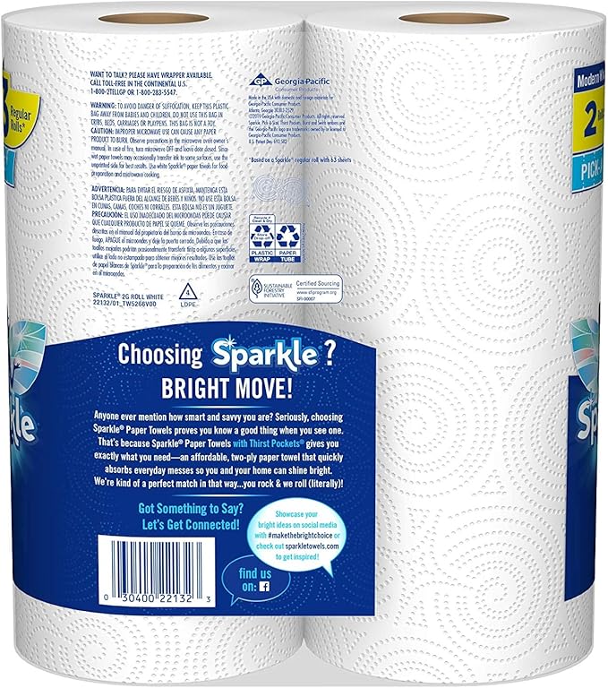 Sparkle Paper Towel, 2 Giant Pas Rolls, 1.095 lb
