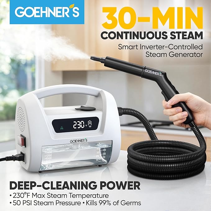 2026 Upgraded Handheld Steam Cleaner, 230°F/3.5 Bar High-Pressure Portable Hand Held Steamer for Home & Car, 30s Heat-Up, Chemical-Free Deep Cleaning for Kitchen, Bathroom, Grout & Car Detailing-White