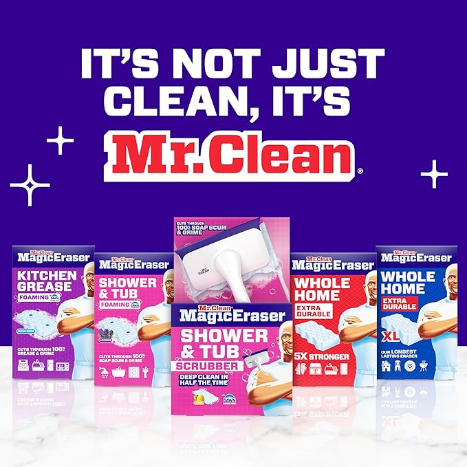Mr. Clean Magic Eraser Sponge, All Purpose Cleaner, Cleaning Scrubber, Wall, Sneaker, Kitchen, Bathroom, Shower Cleaner, Cleaning Supplies, Melamine Sponge, Cleaning Pads, Extra Durable, 4ct